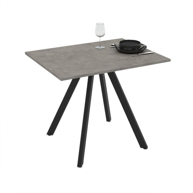 Table fixe rectangulaire avec plateau gris ciment et pieds noirs 90x70 cm Lucas