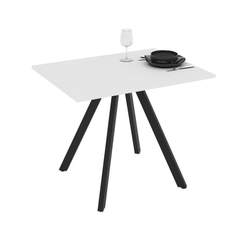 Table rectangulaire fixe avec plateau couleur blanc frêne et pieds noirs 90x70 cm Lucas