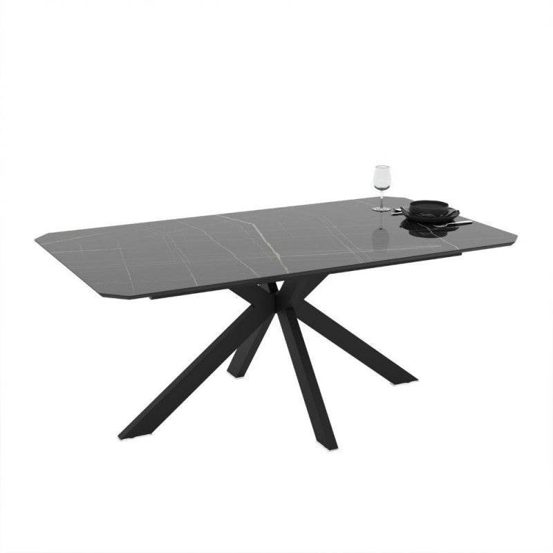 Fester Esstisch rechteckig schwarz goldene Marmoroptik glänzend 180x100x76H Opera