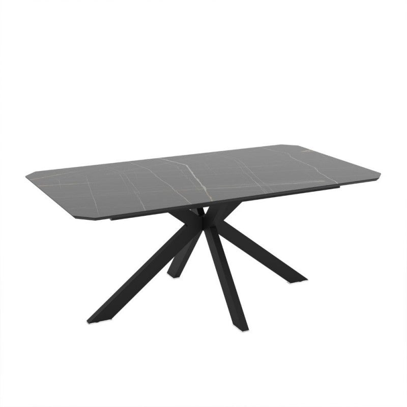 Fester Esstisch rechteckig schwarz goldene Marmoroptik glänzend 180x100x76H Opera