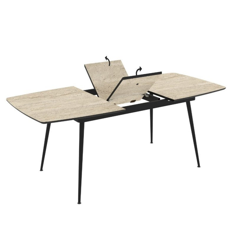 Tavolo allungabile effetto marmo travertino beige con gambe nere 145x80x75H allungabile a 185 Yense