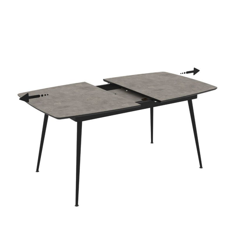 Table extensible couleur ciment avec pieds noirs 145x80x75H extensible à 185 Yense
