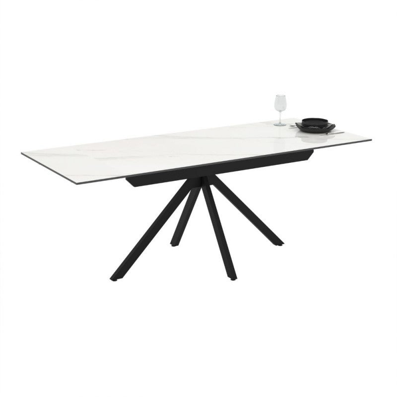 Tavolo allungabile in ceramica effetto marmo bianco e gambe in metallo nero 140/200x80x76H Perla