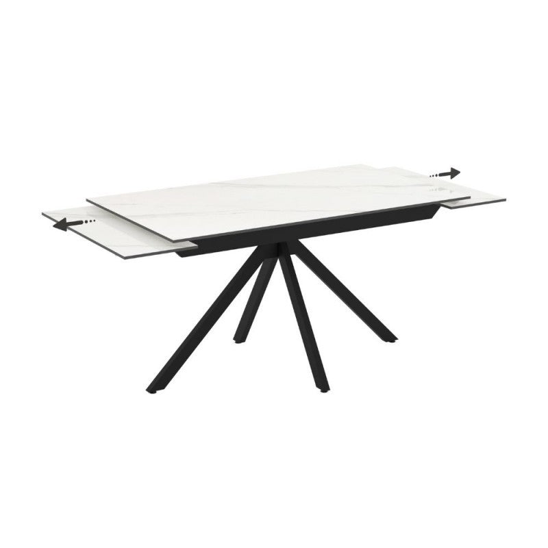 Tavolo allungabile in ceramica effetto marmo bianco e gambe in metallo nero 140/200x80x76H Perla