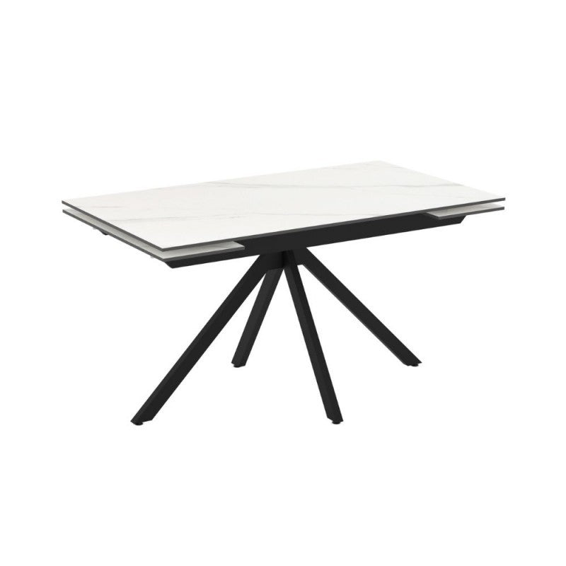 Tavolo allungabile in ceramica effetto marmo bianco e gambe in metallo nero 140/200x80x76H Perla
