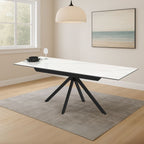 Tavolo allungabile in ceramica effetto marmo bianco e gambe in metallo nero 140/200x80x76H Perla