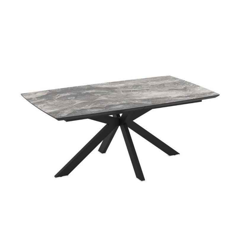 Table extensible plateau effet marbre arabesque noir et piétement noir 180/240x100x76H Verano