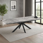 Tavolo allungabile piano effetto marmo arabesque nero e base nera 180/240x100x76H Verano