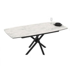 Ausziehbarer Tisch mit weißer Marmorplatte und schwarzen gekreuzten Stielbeinen 138/178x90x76H Katrin