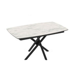Ausziehbarer Tisch mit weißer Marmorplatte und schwarzen gekreuzten Stielbeinen 138/178x90x76H Katrin