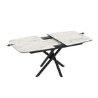 Ausziehbarer Tisch mit weißer Marmorplatte und schwarzen gekreuzten Stielbeinen 138/178x90x76H Katrin