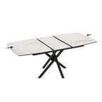 Ausziehbarer Tisch mit weißer Marmorplatte und schwarzen gekreuzten Stielbeinen 138/178x90x76H Katrin