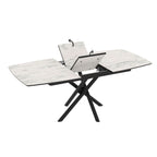 Ausziehbarer Tisch mit weißer Marmorplatte und schwarzen gekreuzten Stielbeinen 138/178x90x76H Katrin