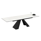 Tavolo allungabile piano in ceramica effetto marmo bianco e gambe in metallo nero 180x90x77H Monza