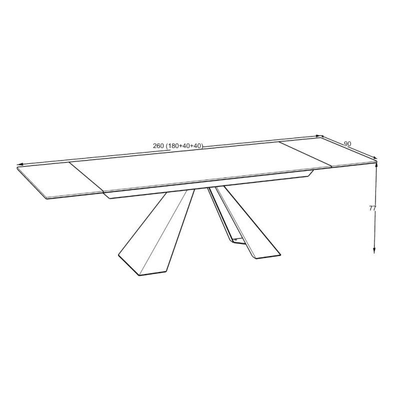 Tavolo allungabile piano in ceramica effetto marmo bianco e gambe in metallo nero 180x90x77H Monza