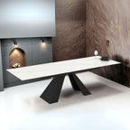Tavolo allungabile piano in ceramica effetto marmo bianco e gambe in metallo nero 180x90x77H Monza