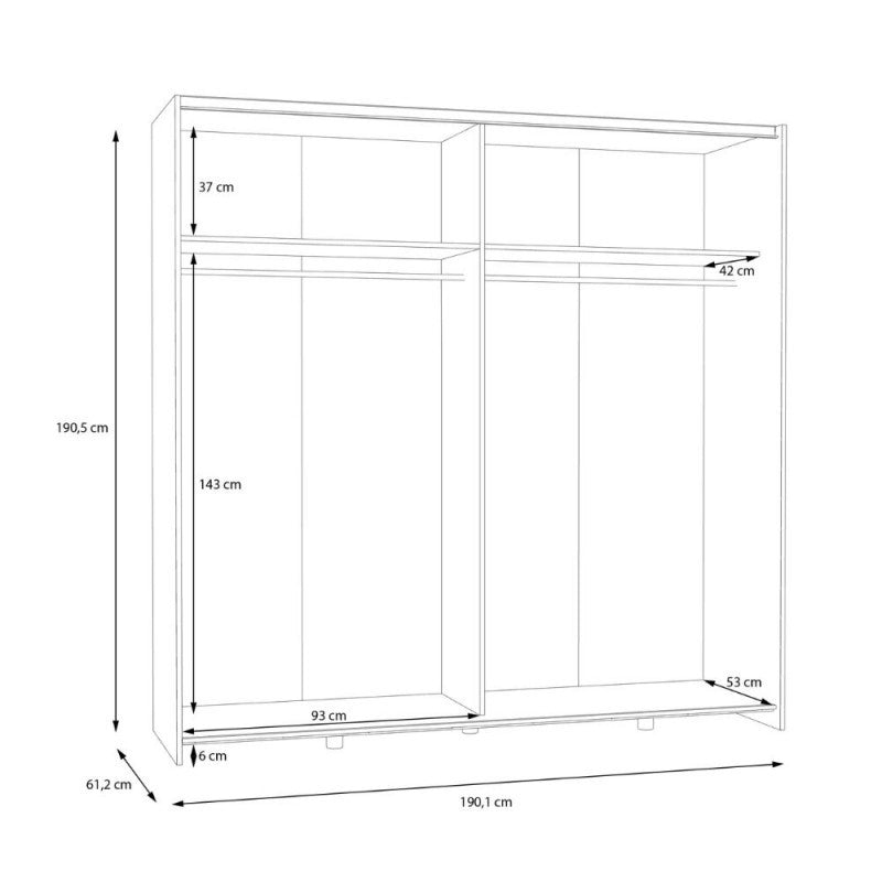 Armadio 2 ante scorrevoli a specchio 190x61x190.5H colore bianco Elio