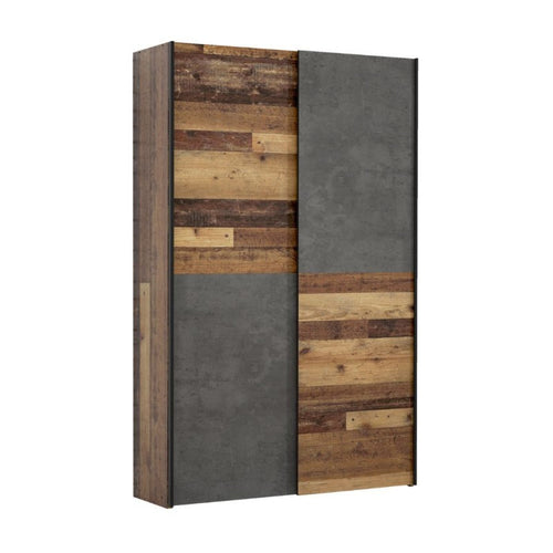 Armadio 2 ante scorrevoli 120x42x190.5H colore quercia e grigio cemento Zeno