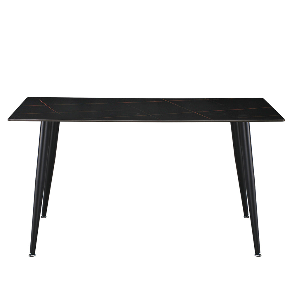 Tavolo da pranzo 160×90 cm in ceramica effetto marmo nero con venature oro e gambe nere Kilo