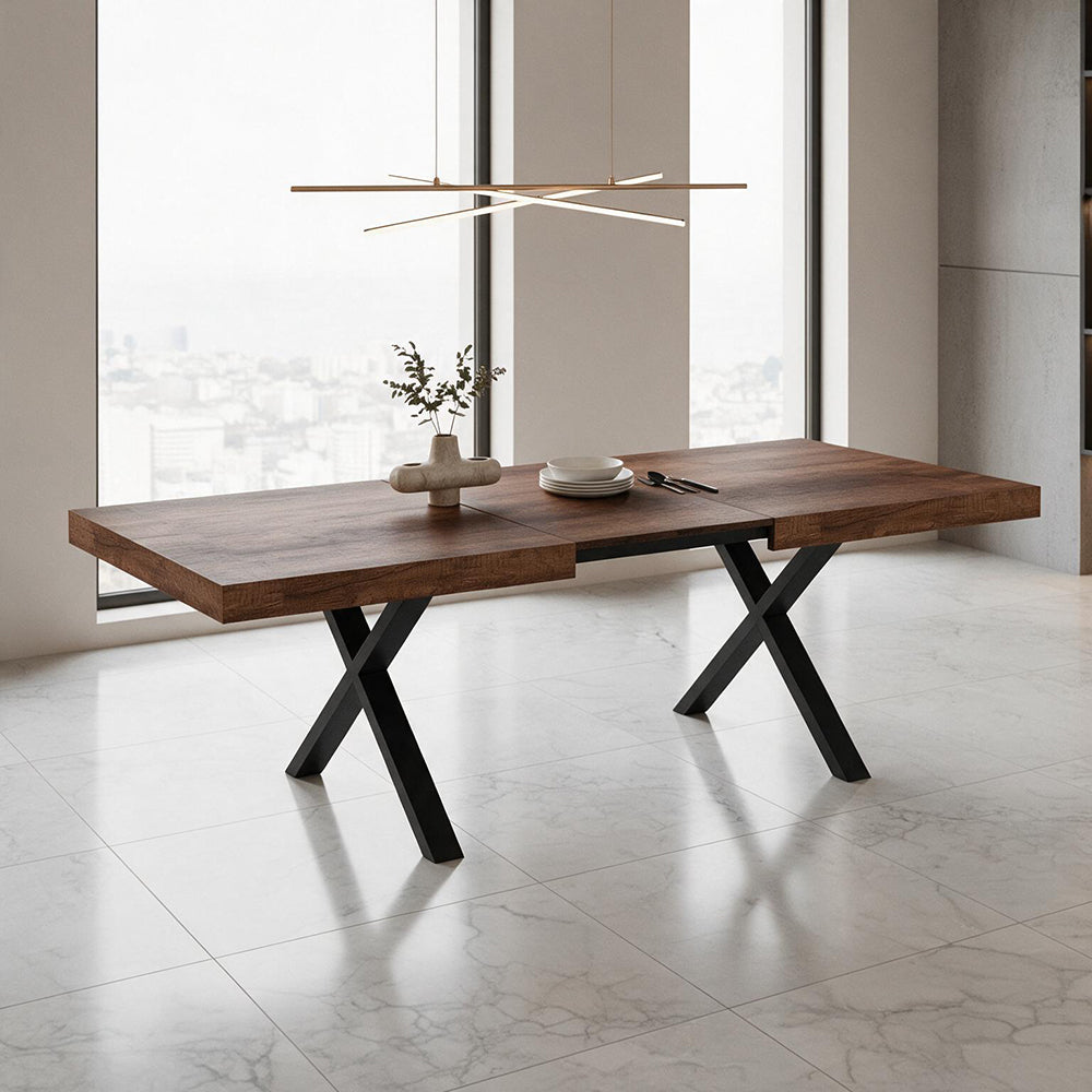 Table extensible avec plateau en MDF couleur noyer et pieds noirs 180x100x76H England