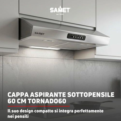 Cappa sottopensile 60 cm colore inox con luci led - Tornado Samet