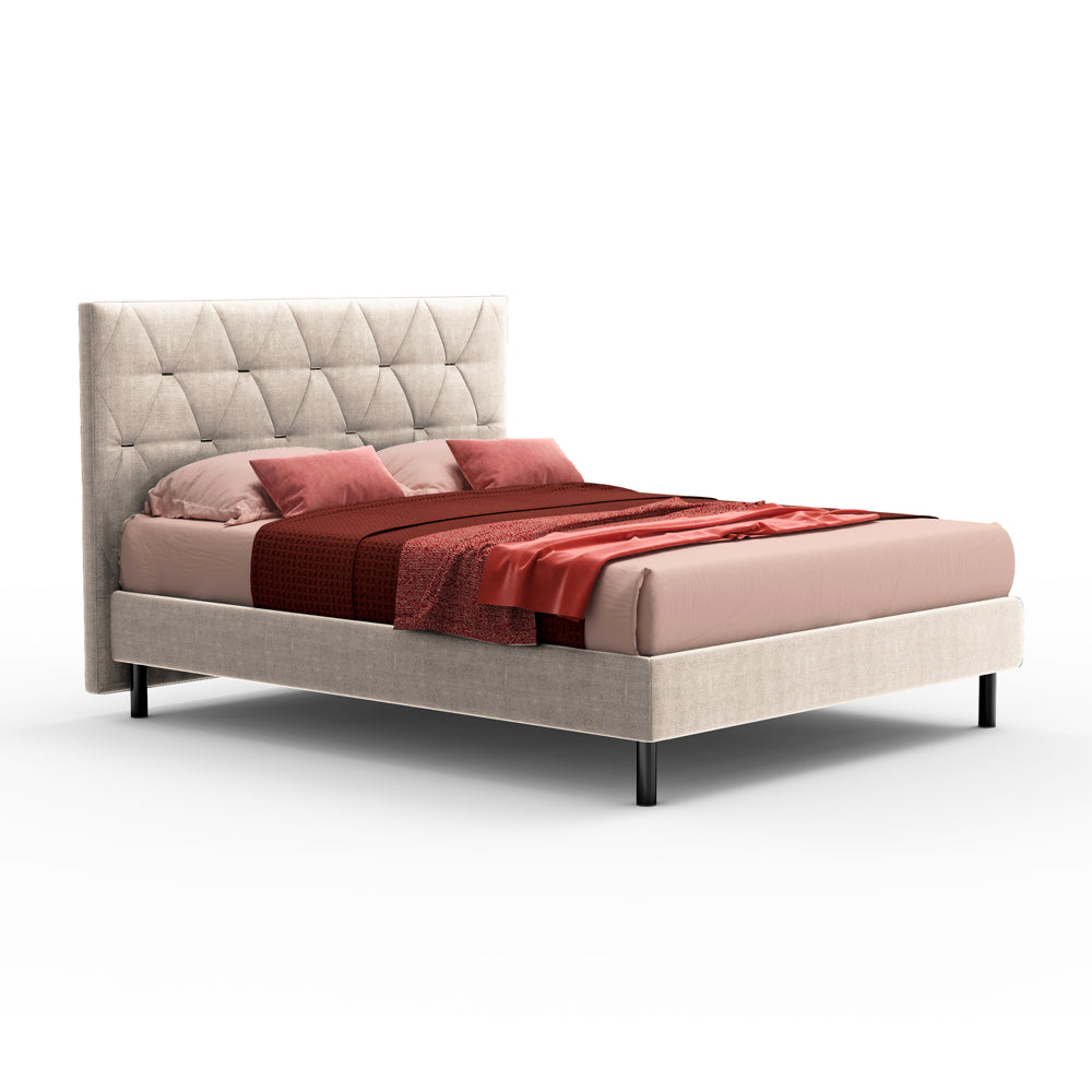 Lit double avec rangement et tête de lit capitonnée couleur beige - Cody