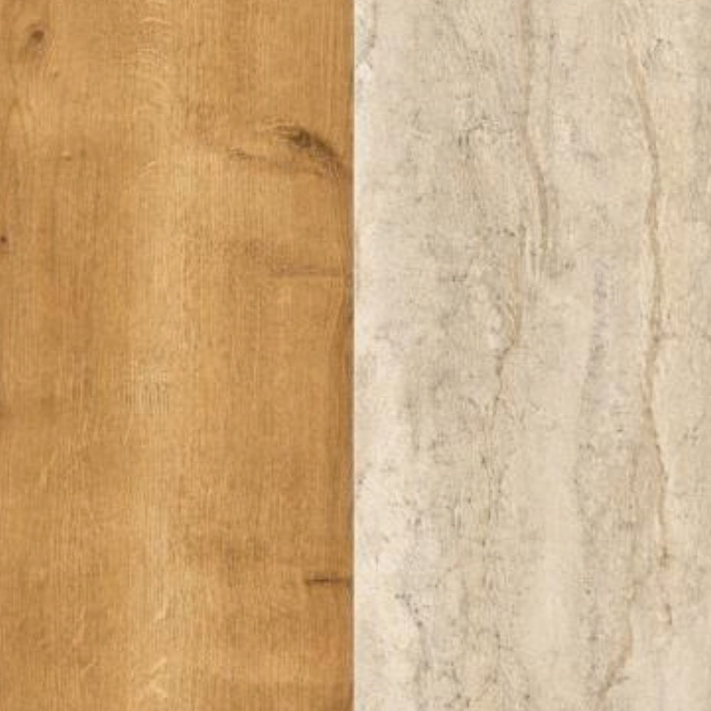 Madia con ante scorrevoli in metallo e cassetto rovere e travertino L 140 cm Lulia
