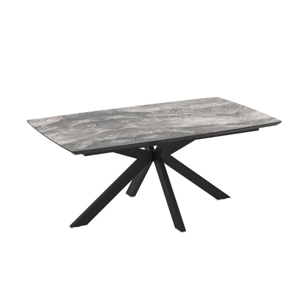 Ausziehbarer Tisch, Tischplatte mit schwarzer Arabesken-Marmoroptik und schwarzem Untergestell 180/240x100x76H Verano