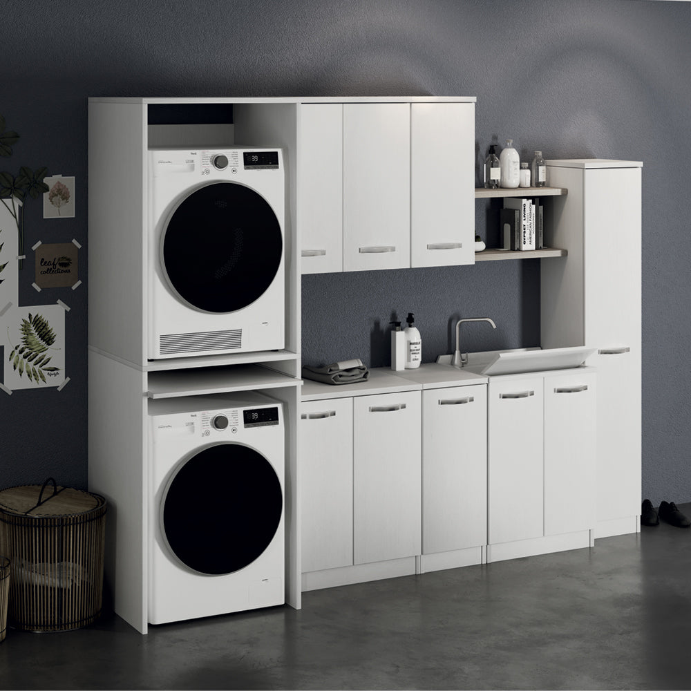 Colonna lavanderia coprilavatrice e copriasciugatrice 71x65x210 cm bianco frassinato con ripiano estraibile