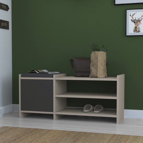 Sitzbank mit Schuhregal 100x44h cm mit Tür und Ablagen in Taupe und Anthrazit - Sunno