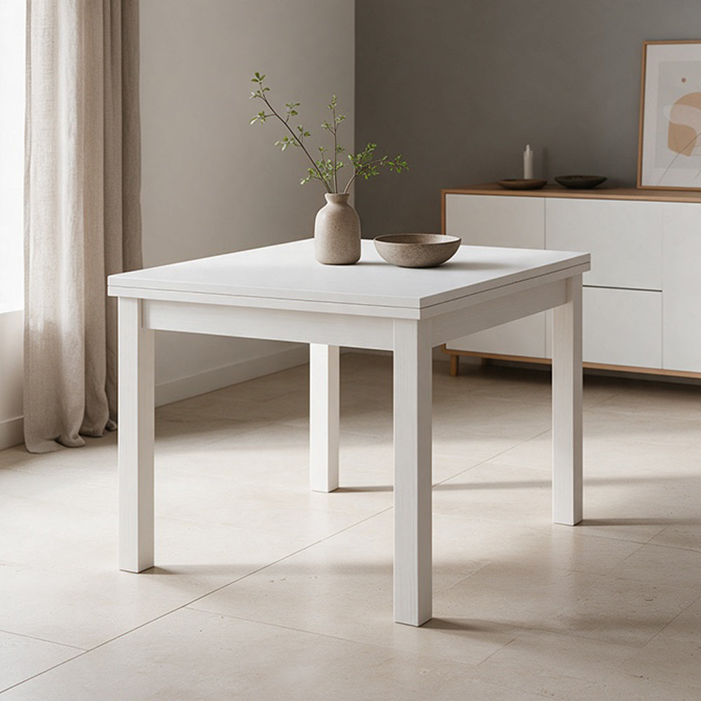 Verdoppelbarer quadratischer Tisch, Esche weiß, 90x90 cm – Firenze