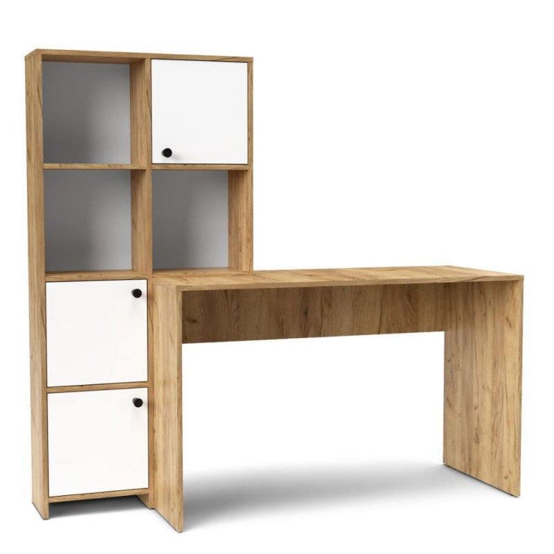 Scrivania con libreria colore rovere bianco Halk