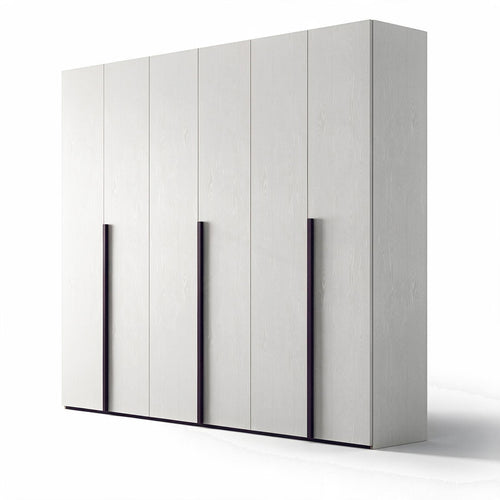 Kleiderschrank 6 Flügeltüren weiß Portland und matte schwarze Griffe 276x250H cm - Coco