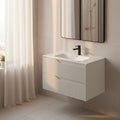 Hängender Badschrank matt Kaschmirfarben mit geriffelter Schubladenfront 80x45x50H cm - Gaper