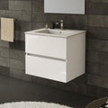 Meuble de salle de bain suspendu 60 cm couleur blanc avec tiroirs et lavabo inclus - Rondel