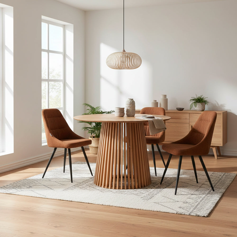 Tavolo rotondo con base cannettata a listelli in legno naturale 100 cm Garle81A