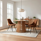 Tavolo rotondo con base cannettata a listelli in legno naturale 100 cm Garle81A