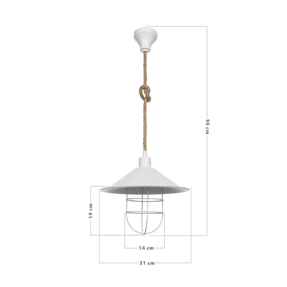 Plafonnier 90h en métal blanc et corde de jute Bulut