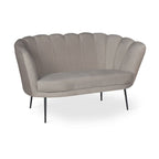 Canapé deux places coquillage velours tourterelle pieds or 135x75H cm - Orel