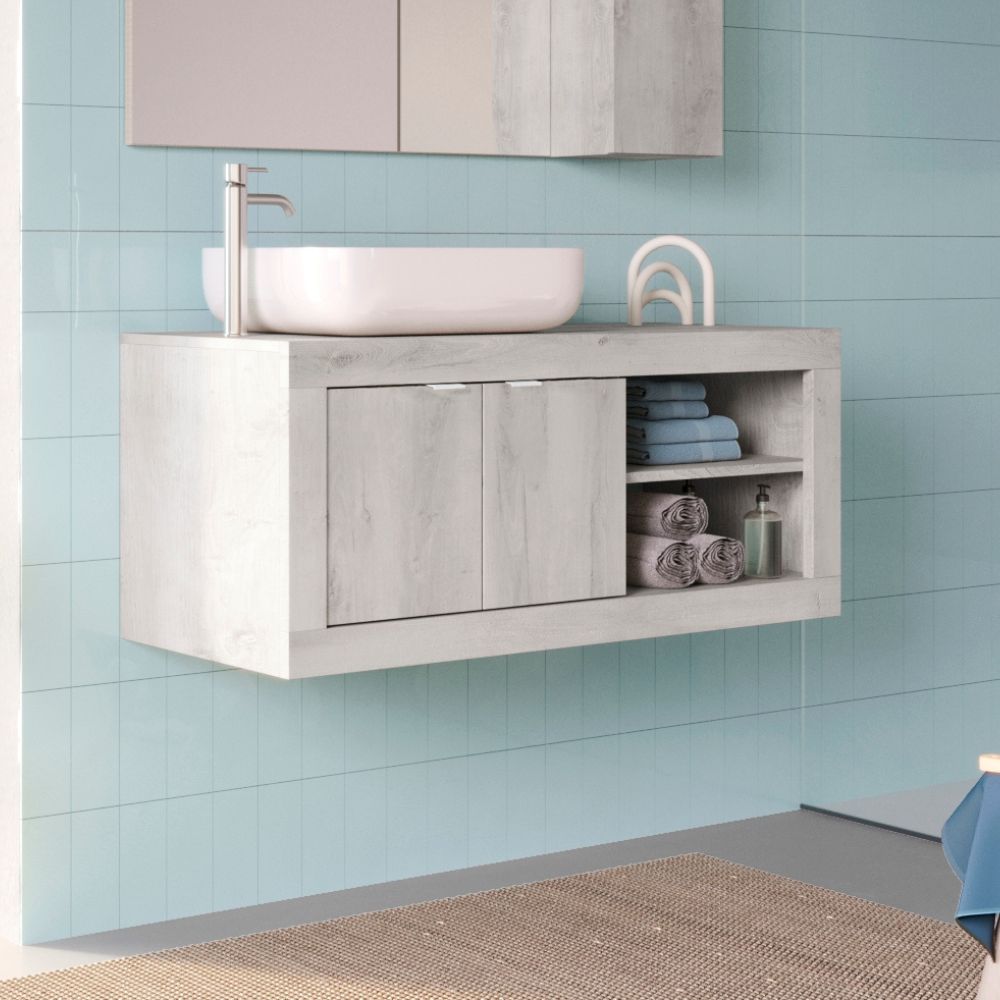Mobile bagno sospeso con lavabo appoggio colore pino bianco 110x47H cm - Bax