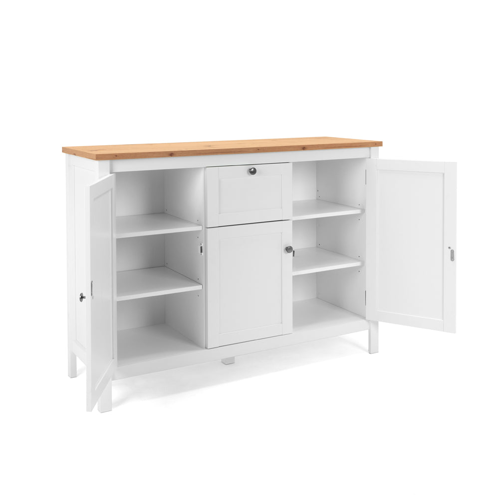 Madia 3 ante e 1 cassetto colore bianco e top artisan rovere 120 cm Bergen57