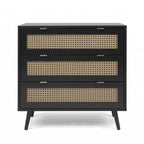 Cassettiera 80x80h cm con 3 cassetti colore nera con frontali vimini - Vienna03A