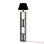 Lampada da terra Giorno in legno con libreria e paralume nero