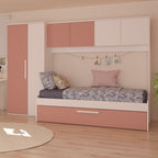 Brückenbett mit Ausziehbett in Weiß und Altrosa - Pinky