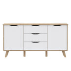 VNKK231-L25 SIDEBOARD AXIS EICHENSTRUKTUR MIT WEISSEN FRONTEN ZWEI TÜREN UND DREI SCHUBLADEN