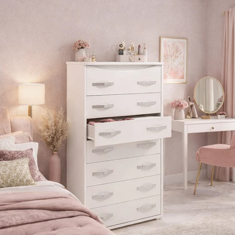 Cassettiera con 7 cassetti colore bianco frassinato 76x41x127H cm - Settimino Maxi