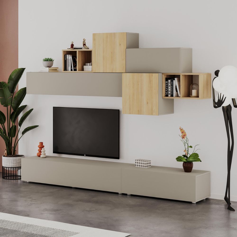 Parete attrezzata 260cm colore cashmere e rovere Tromen