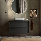 Mobile bagno nero frassinato con cassetti e lavabo appoggio incluso 79x78H cm - Nesto
