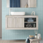 Mobile bagno sospeso con lavabo appoggio colore pino bianco 110x47H cm - Bax