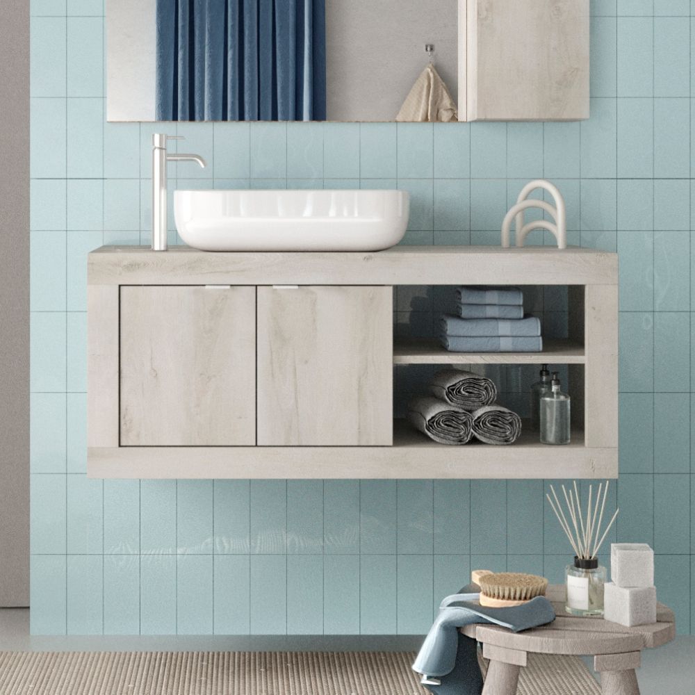 Mobile bagno sospeso con lavabo appoggio colore pino bianco 110x47H cm - Bax